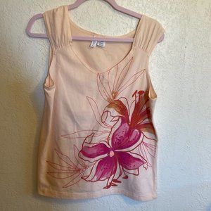 SIZE L ~ Palm Island ~ Women's Sparkly Sleeveless Floral Print Top